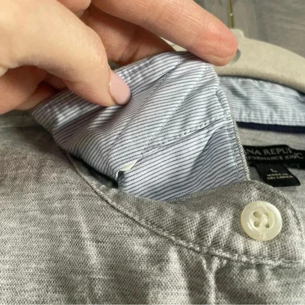 Banana Republic men’s performance knit button-down gray stretch‎ L